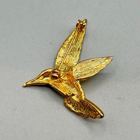 Hummingbird Pin Brooch Small Brown Enamel Little Figural Bird Animal Gold Tone - Picture 4 of 5